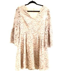 Eliza J lace overlay V-neck bell sleeve dr…